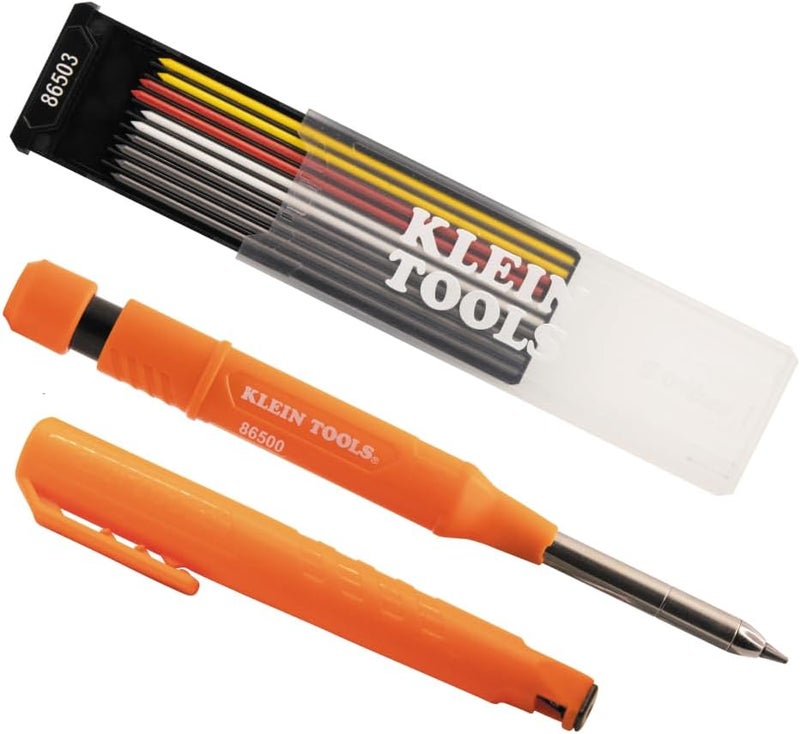 Klein Tools 80189 Skribes 2.8 mm Mechanical Carpenter Pencil with Built-In Sharpener and 10-Pack Assorted Color Leads, for Deep Hole Marking for Woodworking and Construction - Image 1